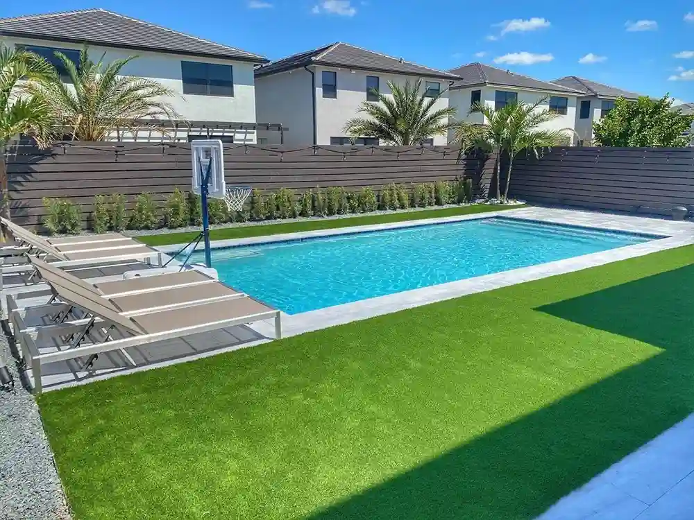 artificial grass around pool with top turf products portfolio image