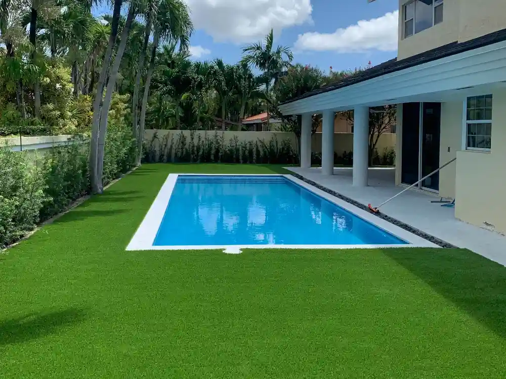 backyard with pool and artificial grass portfolio image