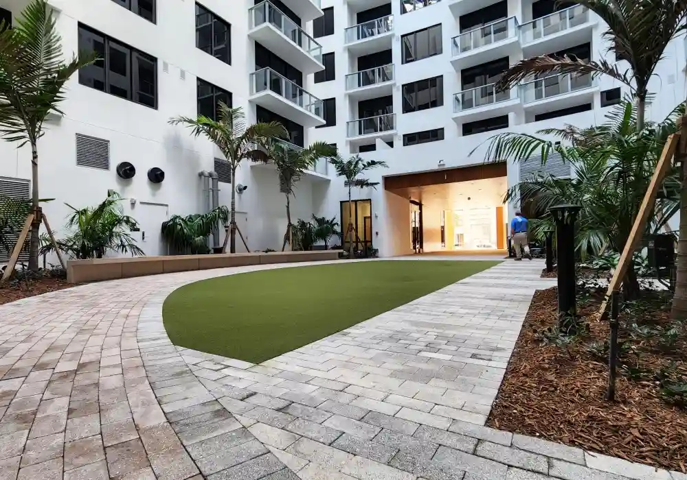building entrance with artificial grass products example image