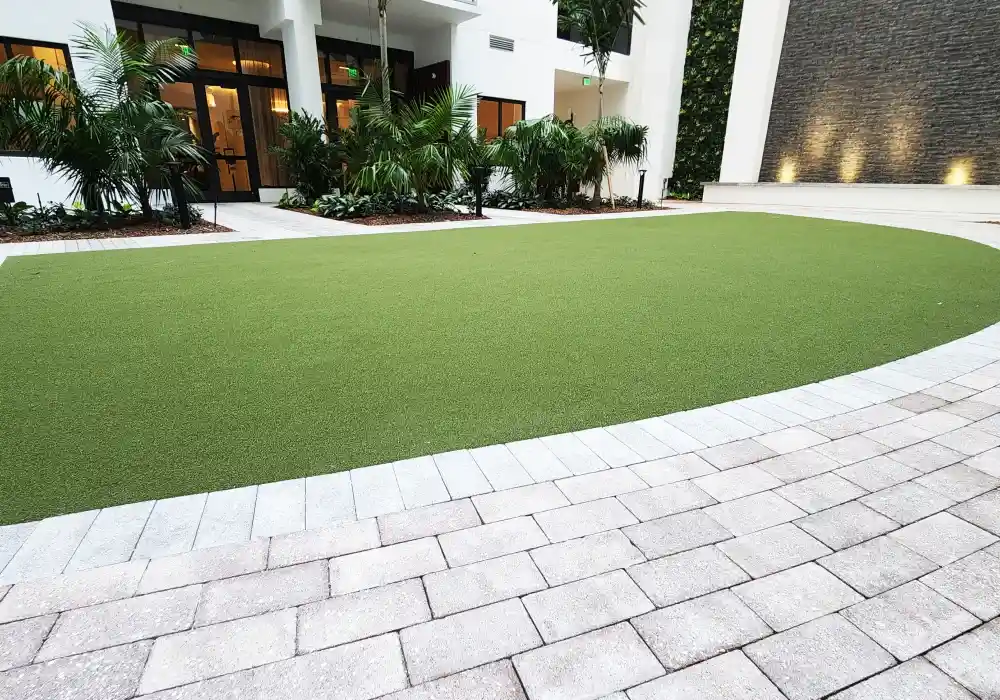 Building entrance with artificial grass product example image